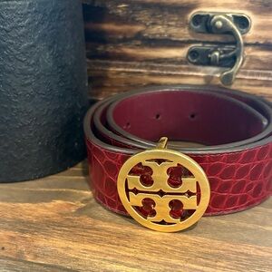 Tory Burch Gold Logo Red Belt